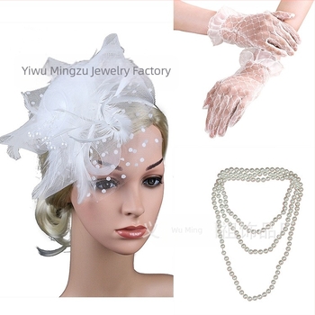 Accesorii de păr europene și americane, mireasă, pene, flori, plasă, agrafă de păr, beretă mică, rochie cheongsam, accesorii, mănuși, set de colier