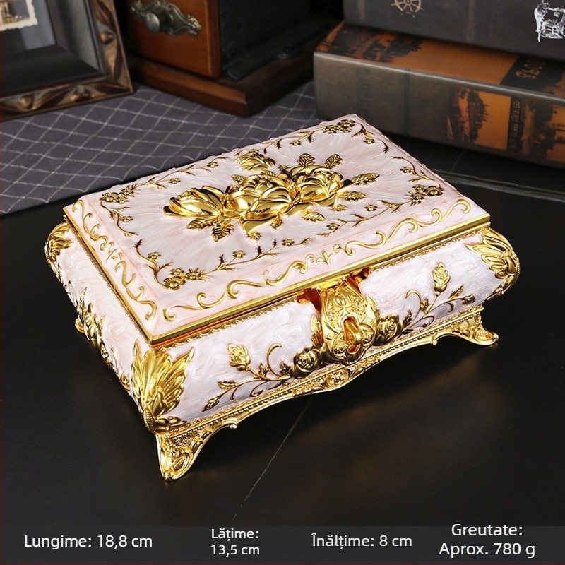 Cutie de bijuterii metalice de lux, stil european, cutie de bijuterii de palat, cutie de depozitare creativă antică pentru inele, cutie de bijuterii, cadou de nuntă