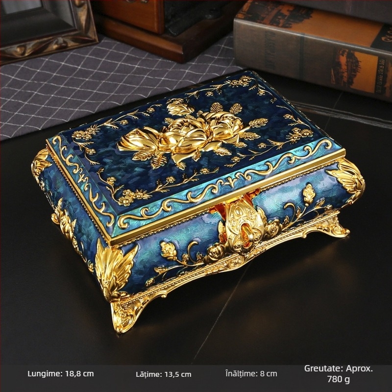 Cutie de bijuterii metalice de lux, stil european, cutie de bijuterii de palat, cutie de depozitare creativă antică pentru inele, cutie de bijuterii, cadou de nuntă