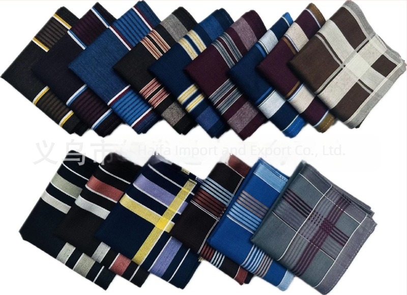 Bărbați clasice cu dungi închise, culoare fire vopsite din bumbac, batistă, prosop absorbant de transpirație, prosop de buzunar, geantă de costum, prosop vechi