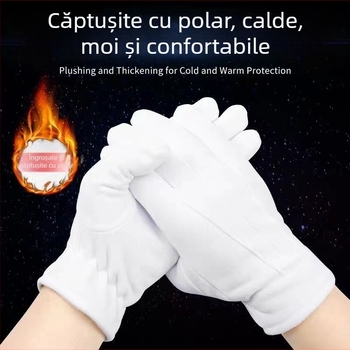 Mănuși de iarnă albe, cu căptușeală din catifea, cu trei nervuri, etichetă, paradă, performanță, protecție, antiderapante, calde și reci