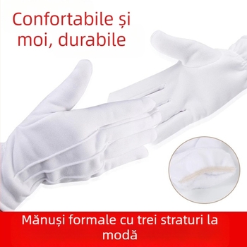 Mănuși de iarnă albe, cu căptușeală din catifea, cu trei nervuri, etichetă, paradă, performanță, protecție, antiderapante, calde și reci