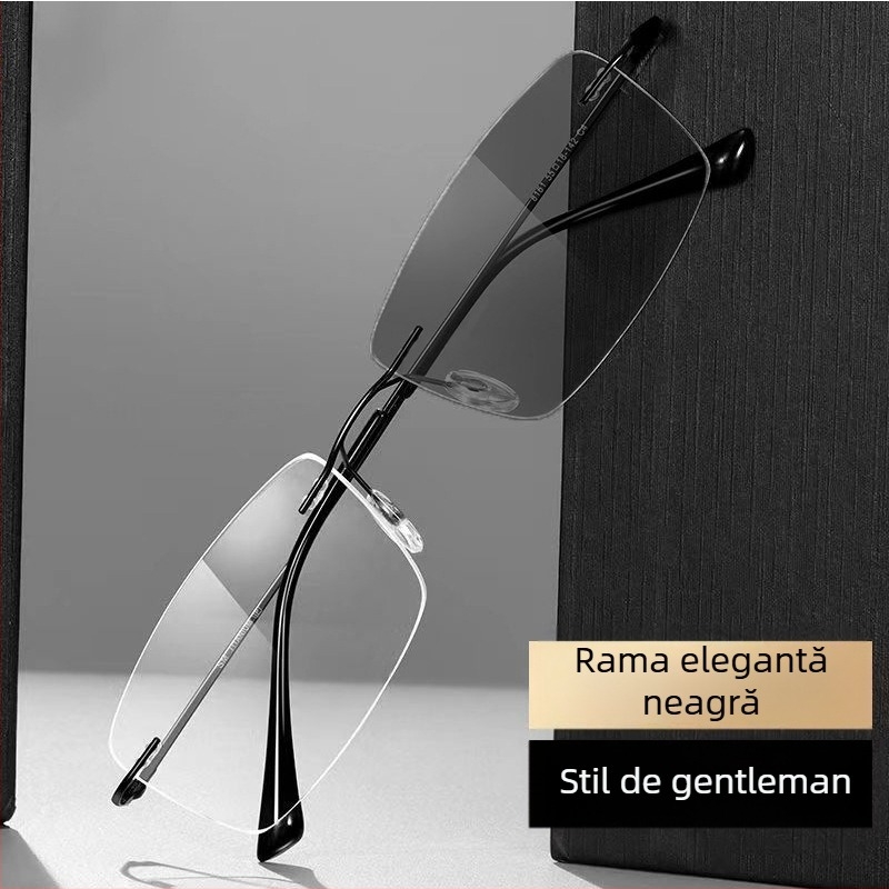 Ochelari de citit fotocromatici anti-lumină albastră pentru bărbați de vârstă mijlocie și vârstnici, ochelari de citit progresivi cu focalizare multiplă, ochelari de citit ultra-ușori, fără ramă