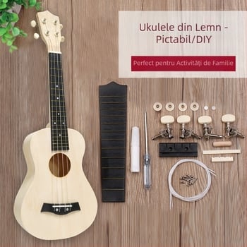 Chitară mică DIY pentru copii, ukulele de 21 de inch, lucrată manual, geantă din material, instrument muzical din lemn, jucărie, graffiti pictat, en-gros