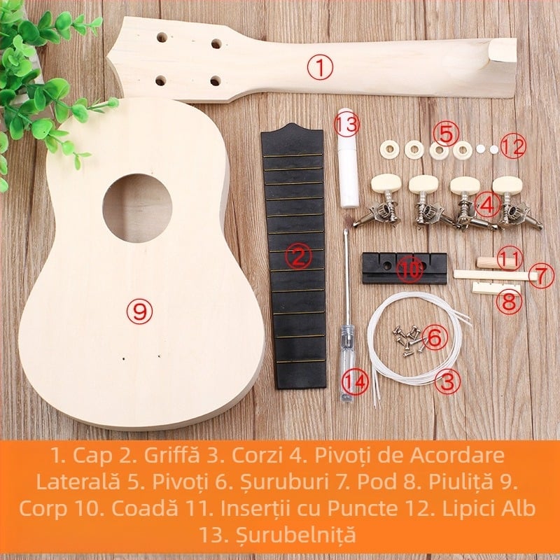 Chitară mică DIY pentru copii, ukulele de 21 de inch, lucrată manual, geantă din material, instrument muzical din lemn, jucărie, graffiti pictat, en-gros