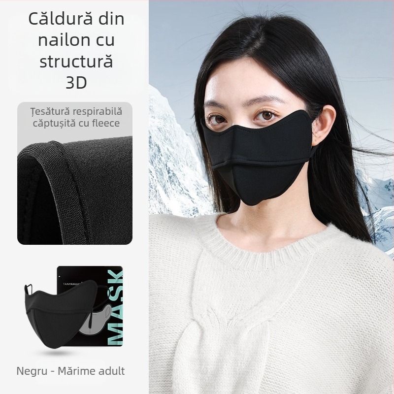 Mască termică din nailon pentru toamnă și iarnă cu bandă 5D pentru puntea nazală, căptușită cu fleece, tridimensională, unisex, rezistentă la vânt și frig, potrivită pentru ciclism și schi, direct din fabrică
