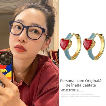 Cercei eleganti pentru femei, toamna, cu cataramă de dragoste pentru urechi, cu email delicat, design de nișă, de lux, cu simț avansat, pentru celebrități pe internet