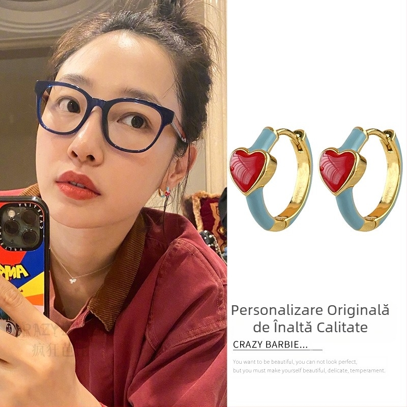 Cercei eleganti pentru femei, toamna, cu cataramă de dragoste pentru urechi, cu email delicat, design de nișă, de lux, cu simț avansat, pentru celebrități pe internet