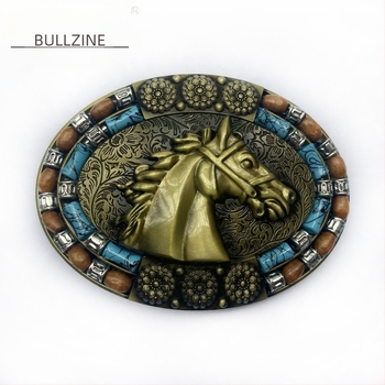 Cataramă de curea BULLZINE din aliaj de zinc, stil Western Denim, cu cap de cal, 03764-2, cataramă de curea vintage casual