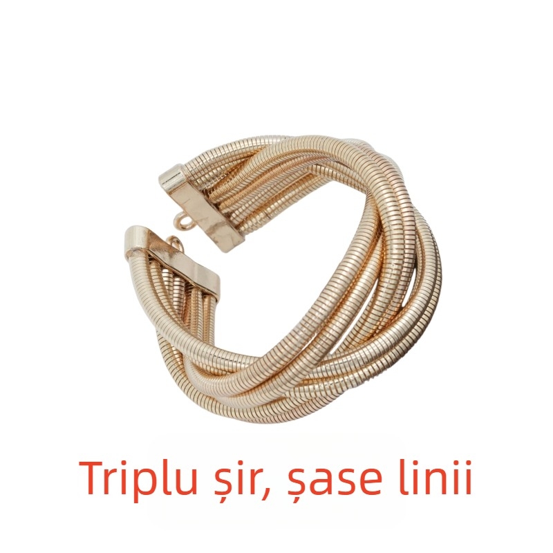 Amazon Vânzare fierbinte europeană și americană exagerată colier personalizat cu os de șarpe, multistrat, cu trei linii, cataramă de înfășurare, colier metalic punk