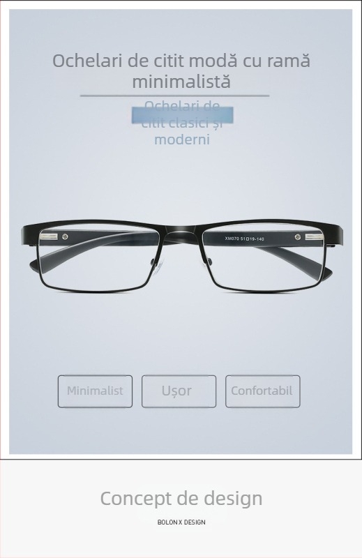 Ochelari de citit noi anti-lumină albastră, ochelari cu ramă completă pentru vârstnici, ochelari de citit metalici, ochelari rafinați pentru vârstnici 070