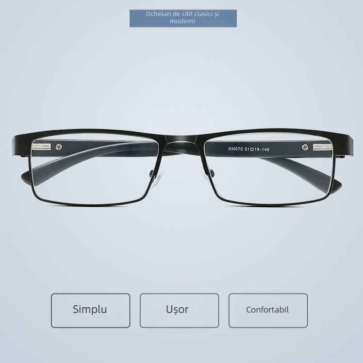 Ochelari de citit noi anti-lumină albastră, ochelari cu ramă completă pentru vârstnici, ochelari de citit metalici, ochelari rafinați pentru vârstnici 070