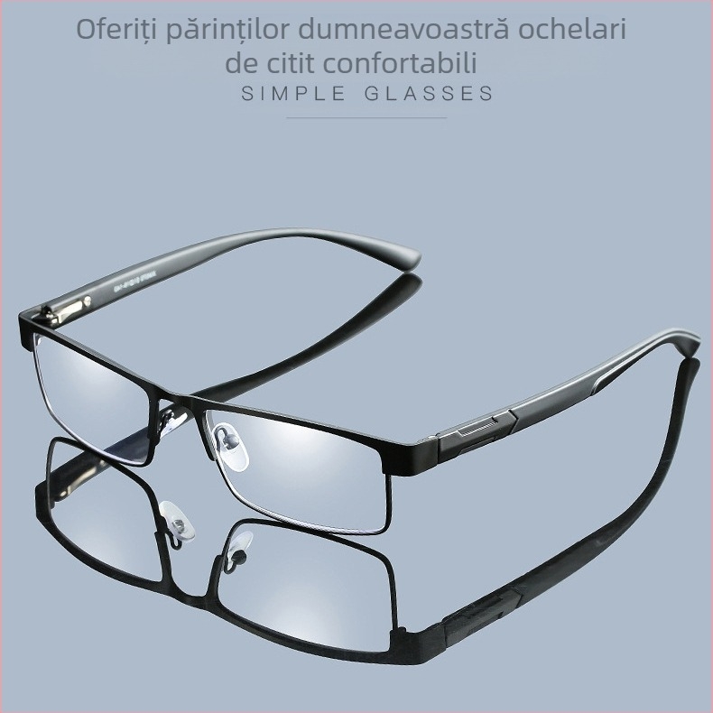 Ochelari de citit noi anti-lumină albastră, ochelari cu ramă completă pentru vârstnici, ochelari de citit metalici, ochelari rafinați pentru vârstnici 070