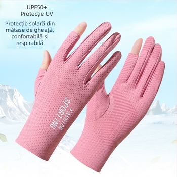 Mănuși de vară cu protecție solară din mătase de gheață, pentru femei, subțiri, anti-ultraviolete, elastice, antiderapante, pentru condus, cu două degete