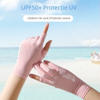 Mănuși de vară cu protecție solară din mătase de gheață, pentru femei, subțiri, anti-ultraviolete, elastice, antiderapante, pentru condus, cu două degete
