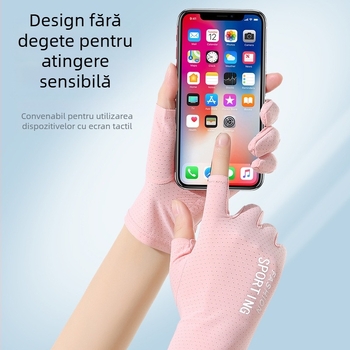 Mănuși de vară cu protecție solară din mătase de gheață, pentru femei, subțiri, anti-ultraviolete, elastice, antiderapante, pentru condus, cu două degete