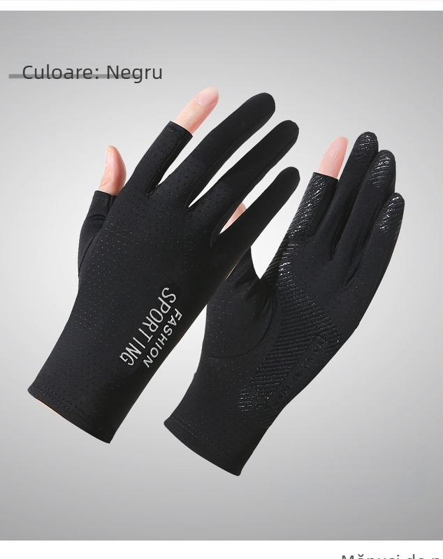 Mănuși de vară cu protecție solară din mătase de gheață, pentru femei, subțiri, anti-ultraviolete, elastice, antiderapante, pentru condus, cu două degete