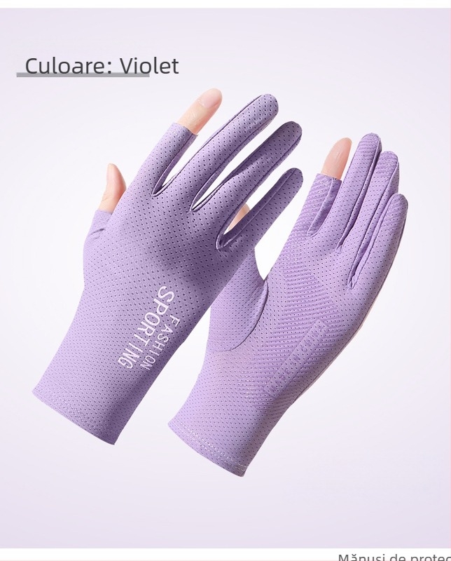 Mănuși de vară cu protecție solară din mătase de gheață, pentru femei, subțiri, anti-ultraviolete, elastice, antiderapante, pentru condus, cu două degete