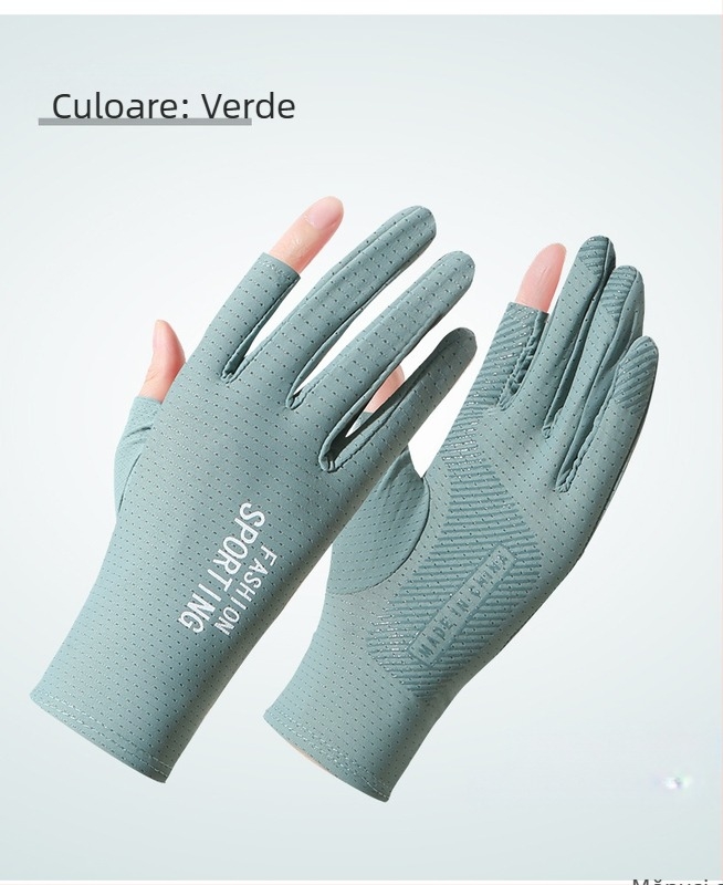 Mănuși de vară cu protecție solară din mătase de gheață, pentru femei, subțiri, anti-ultraviolete, elastice, antiderapante, pentru condus, cu două degete