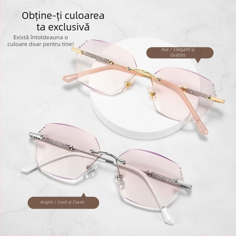 Ochelari de vedere Tiktok noi cu bliț fin cu diamant, ochelari de vedere eleganți și degradați pentru femei, ultra-luminoși, anti-lumină albastră