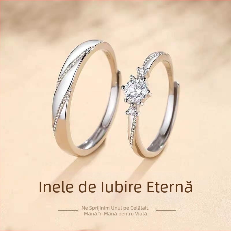 Inel din argint S925, dragoste la prima vedere, pentru bărbați și femei, pentru cupluri, Trăiește o pereche de lumini de lux, nișă Tanabata, cadou de Ziua Îndrăgostiților
