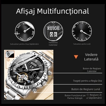 Ceasuri de mână pentru bărbați, model cu brățară din oțel inoxidabil, model cu aur, model mecanic automat, model cu aur, model cu aur, model cu aur