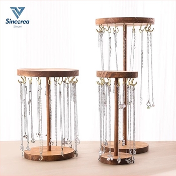 Suport rotund pentru colier, din lemn masiv, stereo, pentru bijuterii, brățară, brățară, pulover, lanț, stand agățat, suport pentru coliere, agățat, nuc