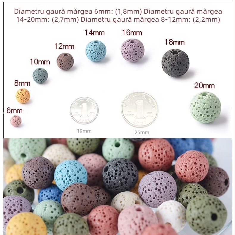 Mărgele rotunde din piatră vulcanică neagră naturală, DIY, accesorii pentru bijuterii, mărgele colorate, rocă vulcanică, vrac, produse semifabricate