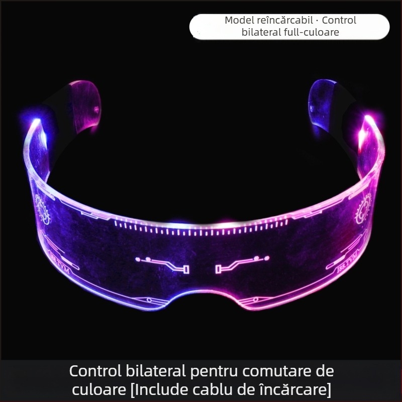 Noua jucărie luminoasă cu sens tehnologic, cu LED-uri cu control dual, colorate, care schimbă culoarea, ochelari flash, recuzită de petrecere Disco pentru bărbați