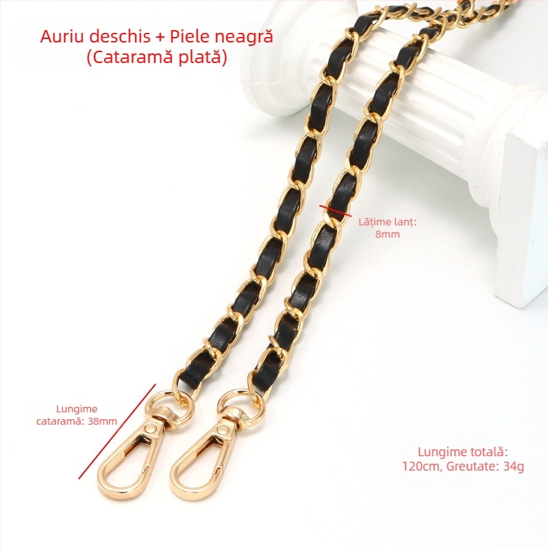 Geantă nouă din piele cu lanț de aluminiu și curea metalică pentru geantă, stil Chanel, curea de umăr din piele PU, lanț crossbody pentru umăr