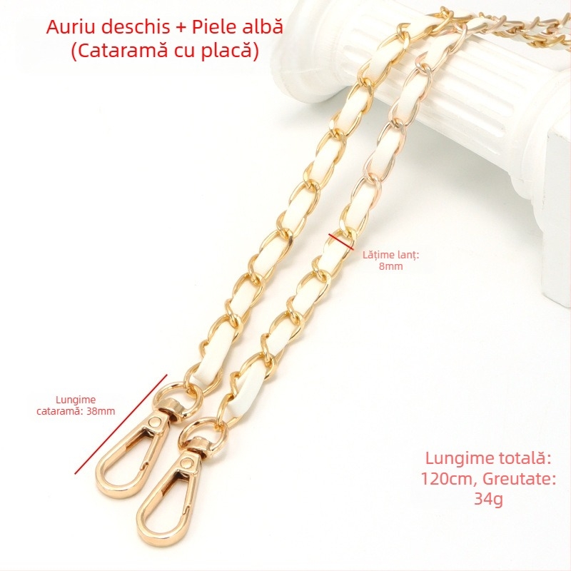 Geantă nouă din piele cu lanț de aluminiu și curea metalică pentru geantă, stil Chanel, curea de umăr din piele PU, lanț crossbody pentru umăr