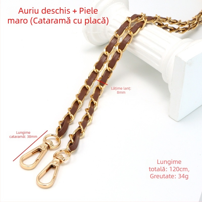 Geantă nouă din piele cu lanț de aluminiu și curea metalică pentru geantă, stil Chanel, curea de umăr din piele PU, lanț crossbody pentru umăr