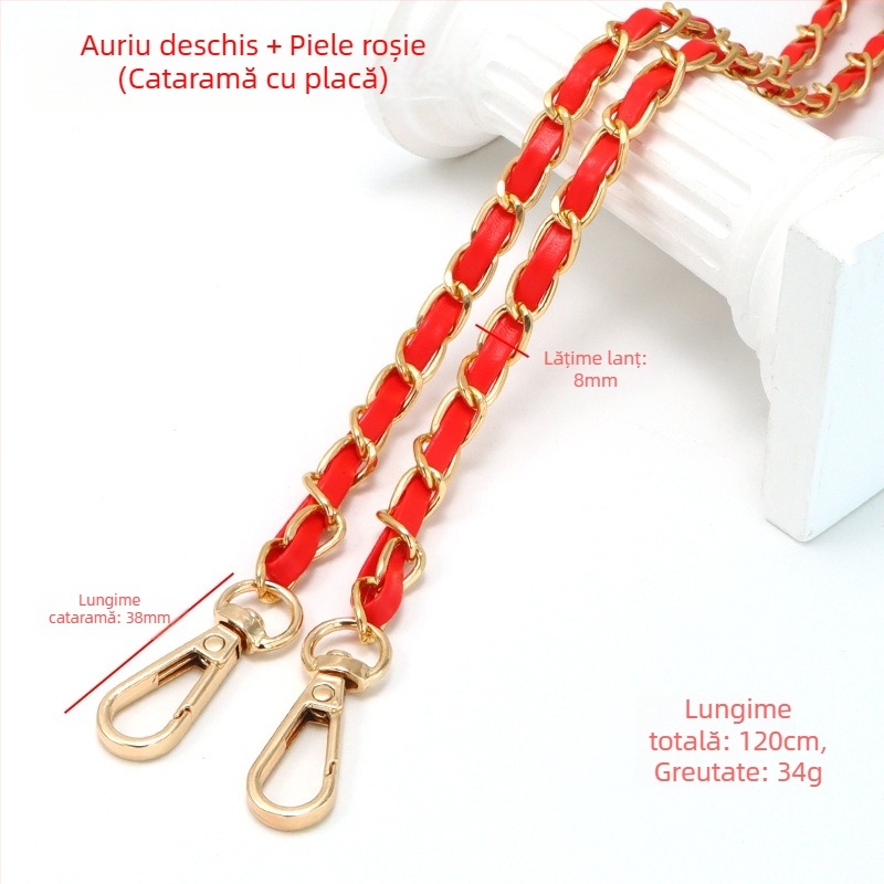 Geantă nouă din piele cu lanț de aluminiu și curea metalică pentru geantă, stil Chanel, curea de umăr din piele PU, lanț crossbody pentru umăr