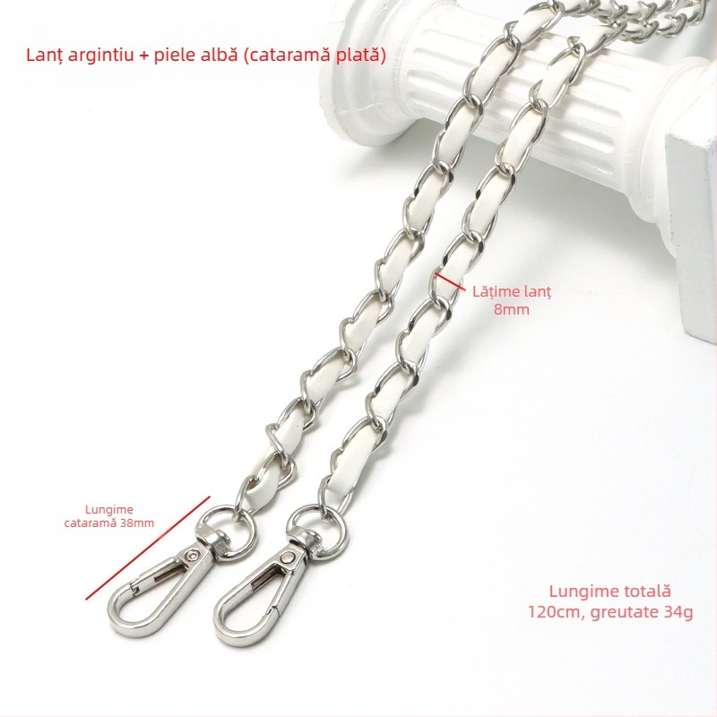 Geantă nouă din piele cu lanț de aluminiu și curea metalică pentru geantă, stil Chanel, curea de umăr din piele PU, lanț crossbody pentru umăr