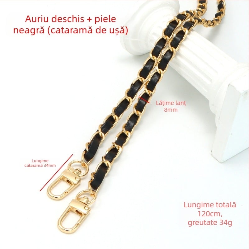 Geantă nouă din piele cu lanț de aluminiu și curea metalică pentru geantă, stil Chanel, curea de umăr din piele PU, lanț crossbody pentru umăr