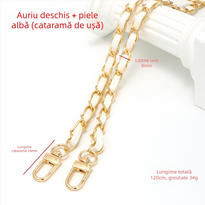 Geantă nouă din piele cu lanț de aluminiu și curea metalică pentru geantă, stil Chanel, curea de umăr din piele PU, lanț crossbody pentru umăr