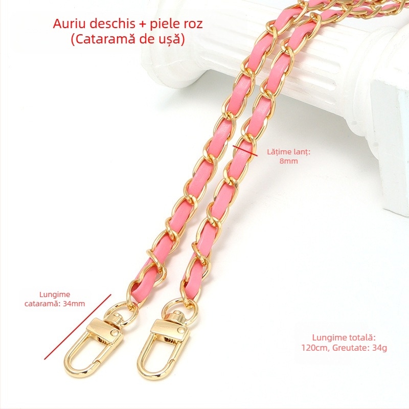 Geantă nouă din piele cu lanț de aluminiu și curea metalică pentru geantă, stil Chanel, curea de umăr din piele PU, lanț crossbody pentru umăr