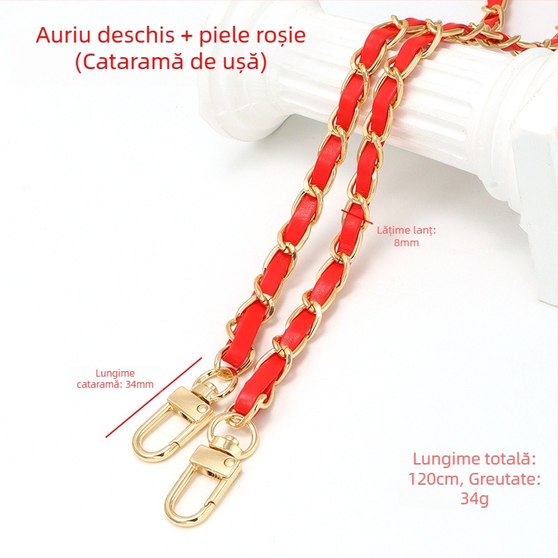 Geantă nouă din piele cu lanț de aluminiu și curea metalică pentru geantă, stil Chanel, curea de umăr din piele PU, lanț crossbody pentru umăr