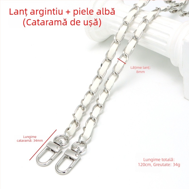 Geantă nouă din piele cu lanț de aluminiu și curea metalică pentru geantă, stil Chanel, curea de umăr din piele PU, lanț crossbody pentru umăr