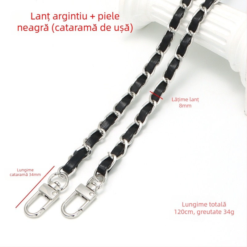 Geantă nouă din piele cu lanț de aluminiu și curea metalică pentru geantă, stil Chanel, curea de umăr din piele PU, lanț crossbody pentru umăr