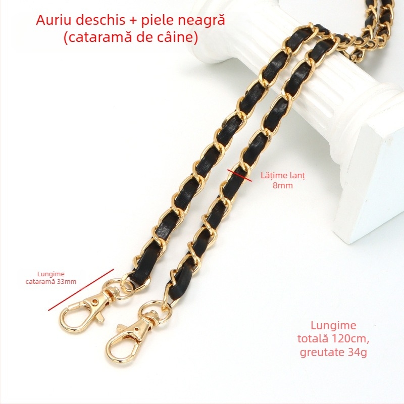Geantă nouă din piele cu lanț de aluminiu și curea metalică pentru geantă, stil Chanel, curea de umăr din piele PU, lanț crossbody pentru umăr