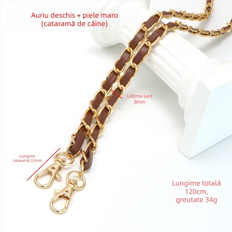 Geantă nouă din piele cu lanț de aluminiu și curea metalică pentru geantă, stil Chanel, curea de umăr din piele PU, lanț crossbody pentru umăr