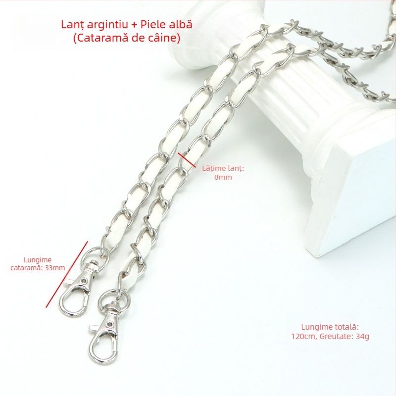 Geantă nouă din piele cu lanț de aluminiu și curea metalică pentru geantă, stil Chanel, curea de umăr din piele PU, lanț crossbody pentru umăr