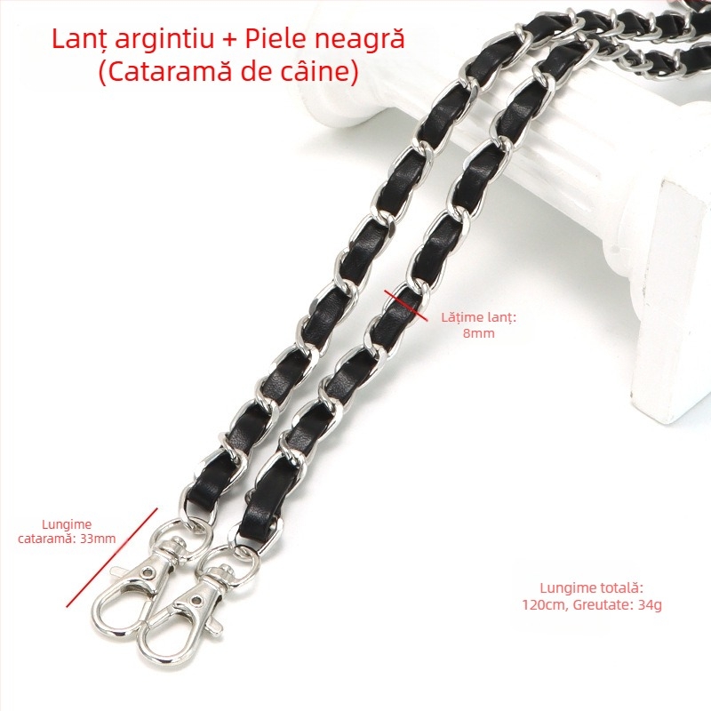 Geantă nouă din piele cu lanț de aluminiu și curea metalică pentru geantă, stil Chanel, curea de umăr din piele PU, lanț crossbody pentru umăr