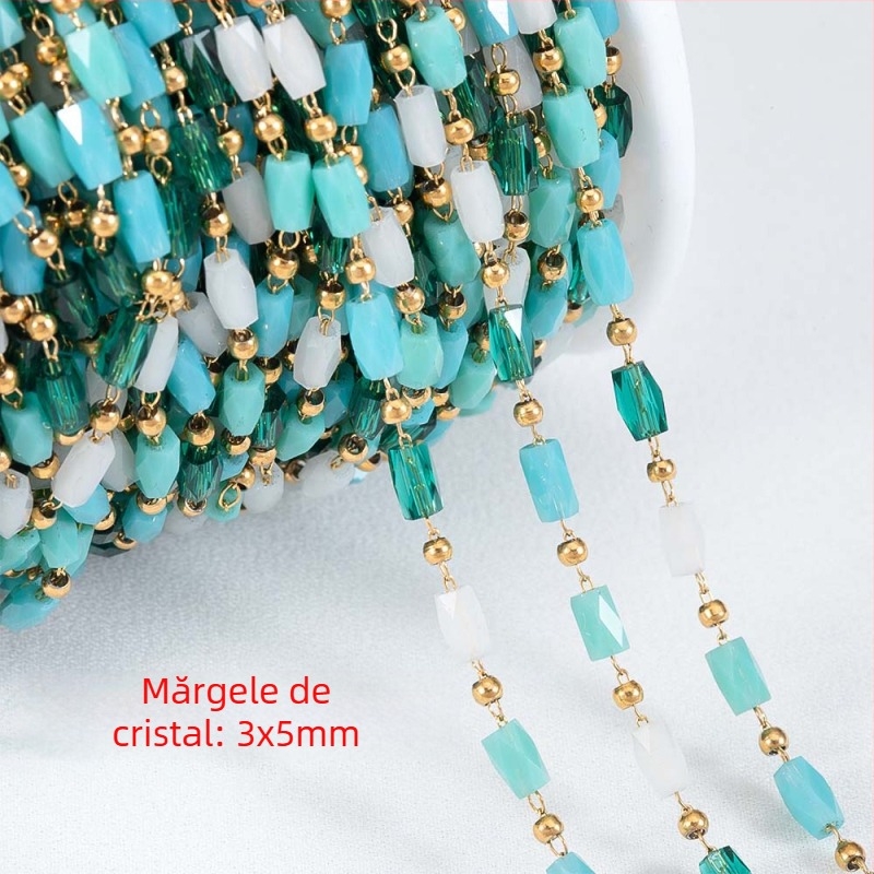 Boem culoare mixtă pătrat mărgele lanț oțel inoxidabil cristal pătrat mărgele minge lanț DIY colier brățară bijuterii accesorii