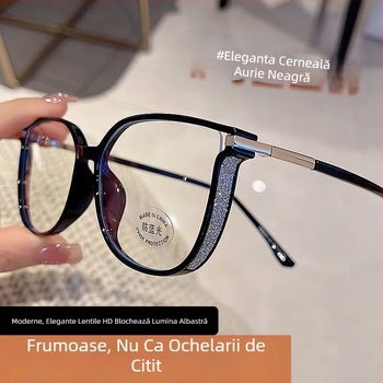 Ochelari de citit anti-lumină albastră cu ramă intermitentă cu diamant, ochelari de soare cu ramă mare pentru femei, ochelari de soare cu design floral, pentru slăbire