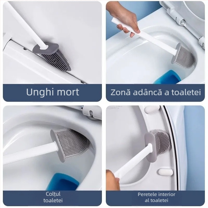 Perie de toaletă fără unghi mort, perie de toaletă de uz casnic, montată pe perete, perie de toaletă, gadget de curățare, perie de toaletă din silicon