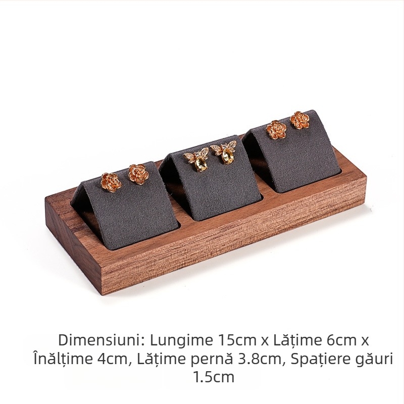 Suport pentru bijuterii din nuc, stil retro simplu, suport pentru cercei, contor pentru bijuterii, cercei din aur și argint, recuzită pentru afișare
