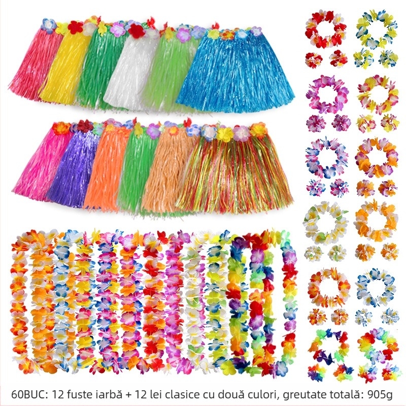 Hawaii 40cm cu un singur strat de iarbă cu ciucuri, ghirlandă clasică, set combinat din patru piese, decorare de performanță în scenă de sărbători