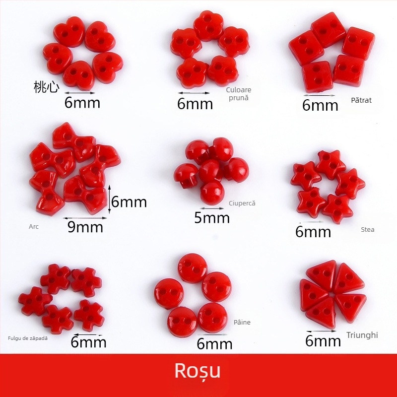 Nasture mic din plastic, mini buton colorat, desen manual DIY, buton cu floare de prun, buton cu inimă de piersică cu cinci colțuri, buton mic de 6 mm